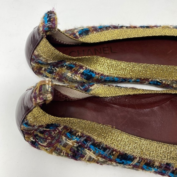CHANEL Women's Purple and multicolor tweed stretch cap-toe flats Sz 39.5 Preppy - Picture 9 of 12